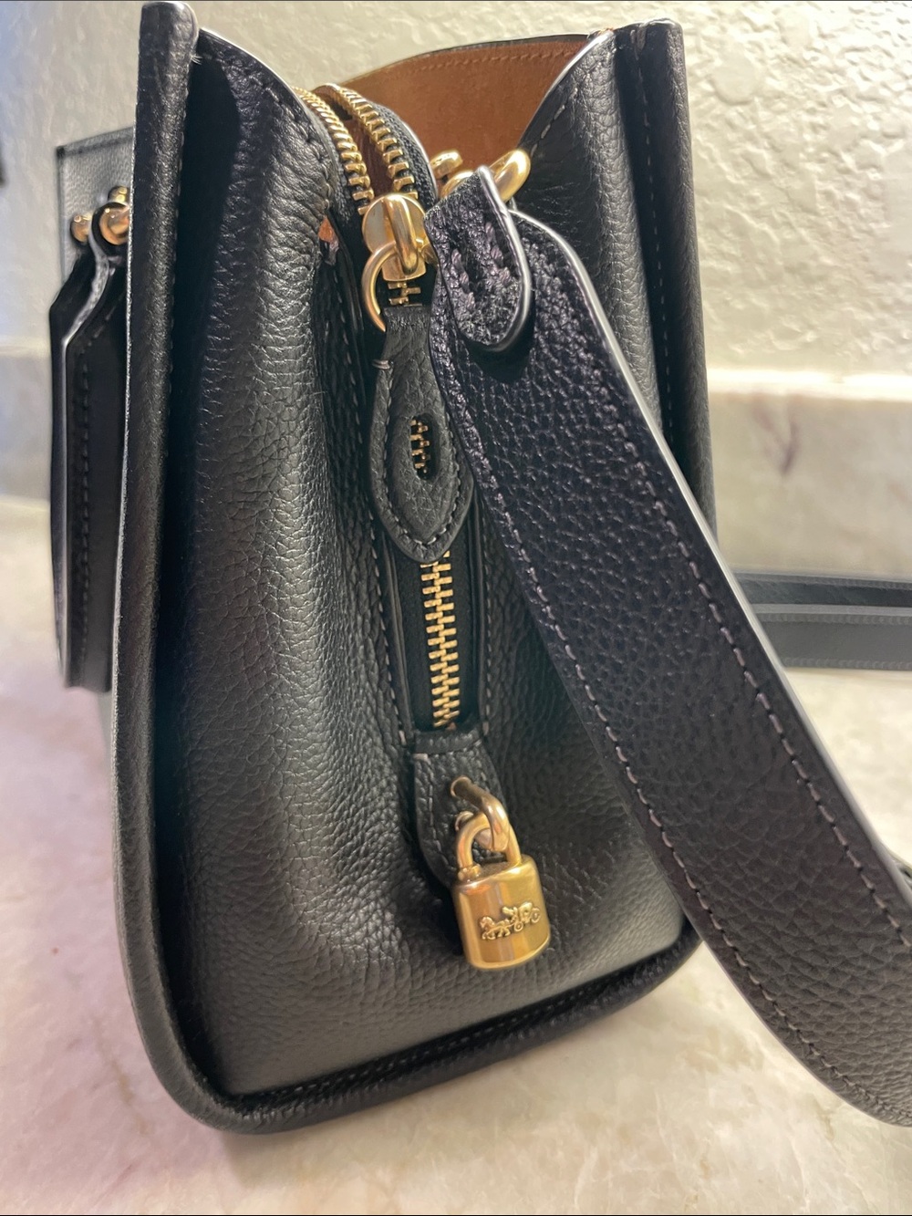 Coach Black Pebbled Leather Satchel with Gold Hardware - Picture 4 of 11